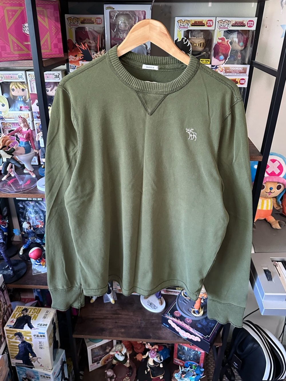 Vintage Y2K Muscle Sweatshirt Green Minimal Logo Fitted Men’s XL Streetwear